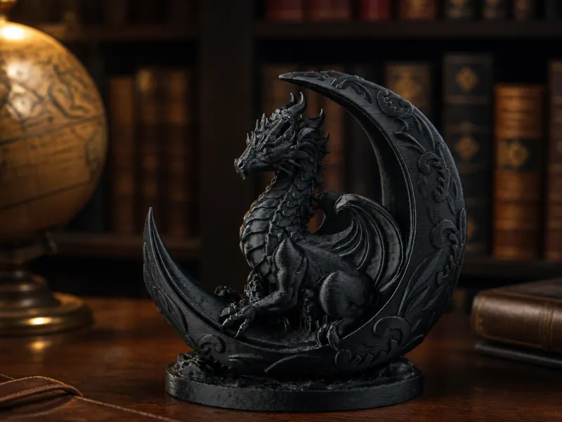 Dragon Moon Sculpture - Fantasy Figurine with Crescent Moon