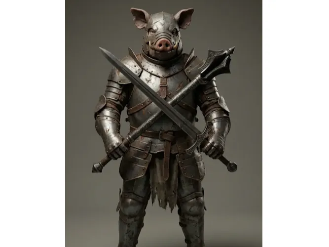 Ritter mit Schweinekopf