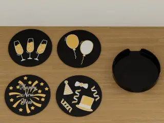 Coasters + holder - HAPPY NEW YEAR