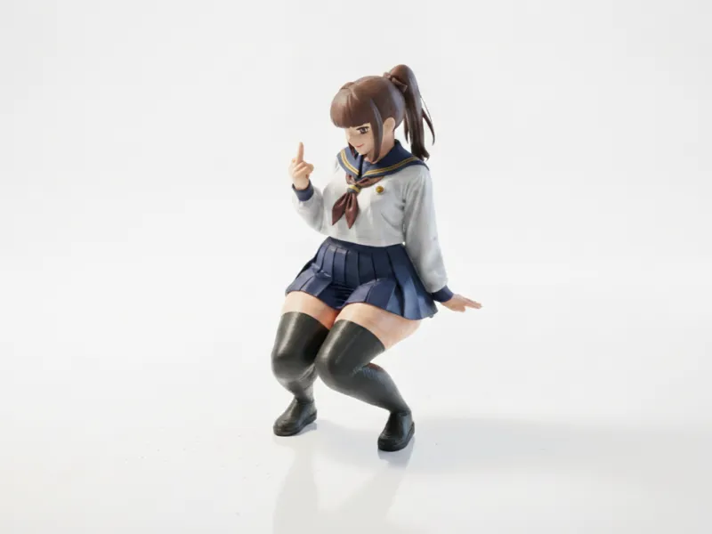 Anime Girl Crouching Figurine Female Figure 3D Printable