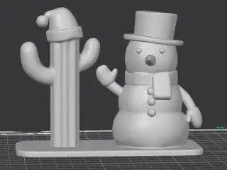 Holiday Desert Cactus and Snowman