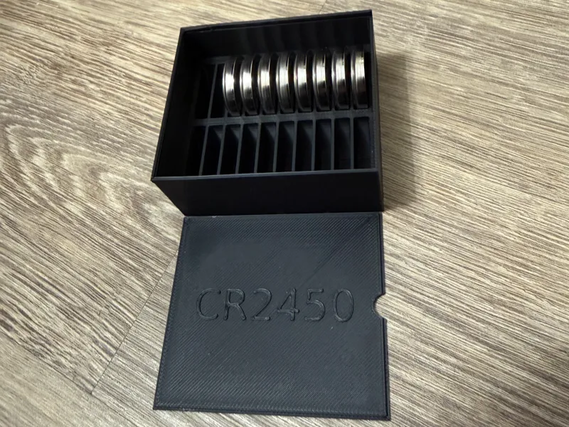 CR2450 Battery Storage Case — 20 Cells with Sliding Lid