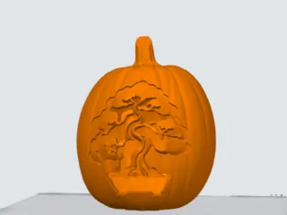 Bonsai Tree Carving On Pumpkin Jack-O-Lantern