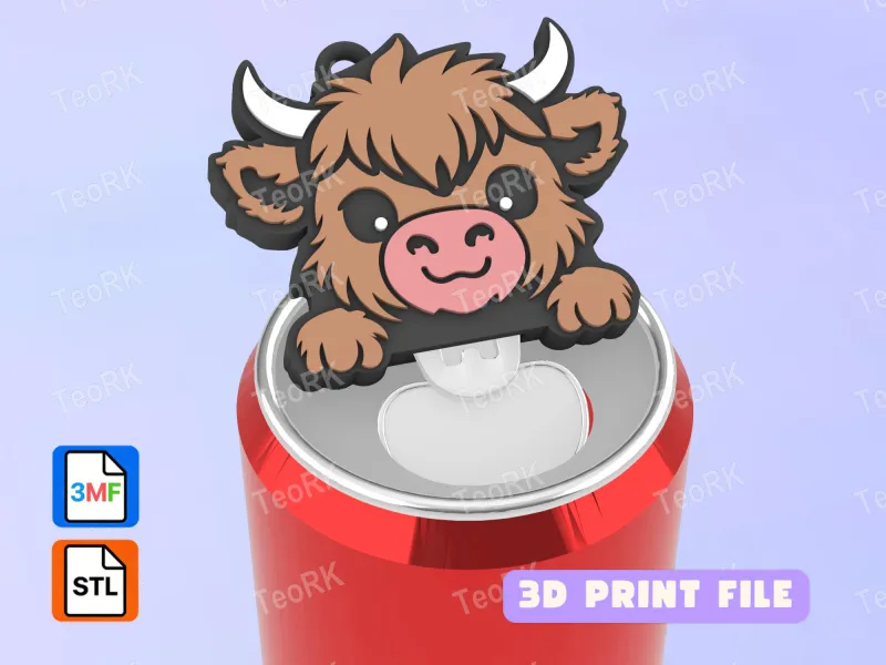 Soda Tab Opener Keychain cute baby Highland cow