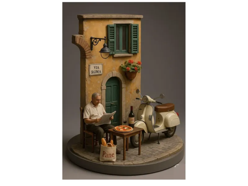 Stylized Vintage Italian Street Corner Diorama