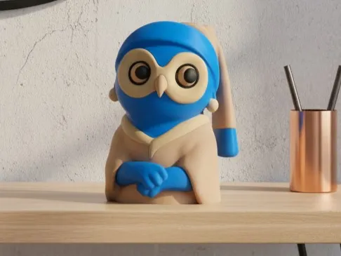 Art-Inspired Owl with a Pearl Earring Figurine