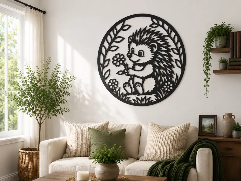 Cute Hedgehog With Flowers 2D Wall Art