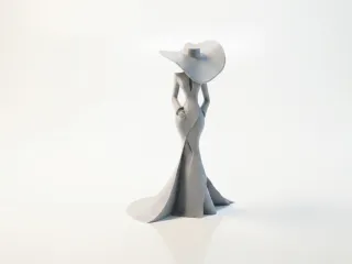 Elegant Woman Dress Hat Sculpture 3D Printable