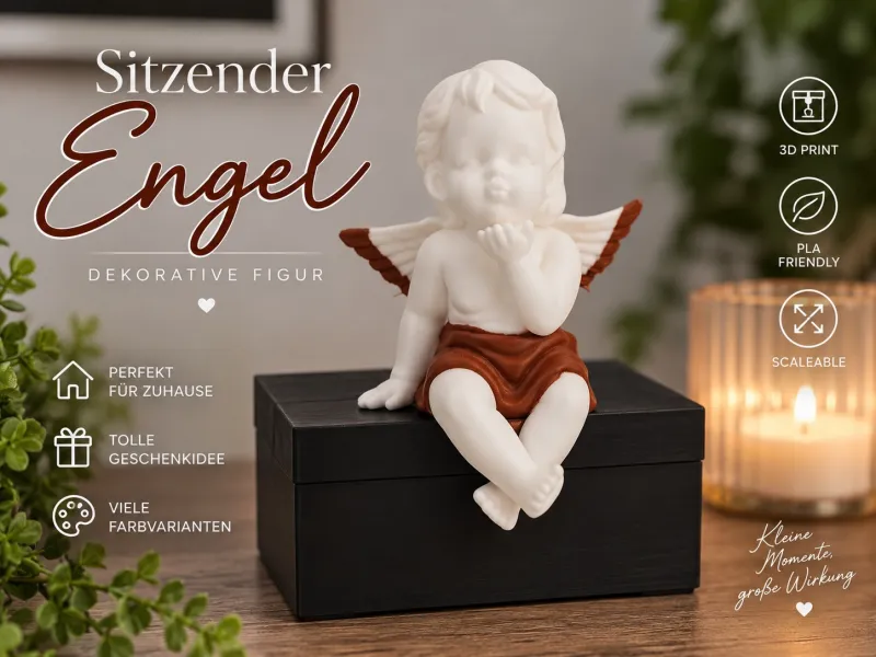 Ángel sentado con alas – Figura decorativa de Cupido