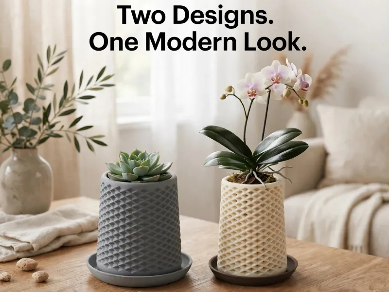 Modern Plant Pot with Diamond Lattice and Drainage Tray
