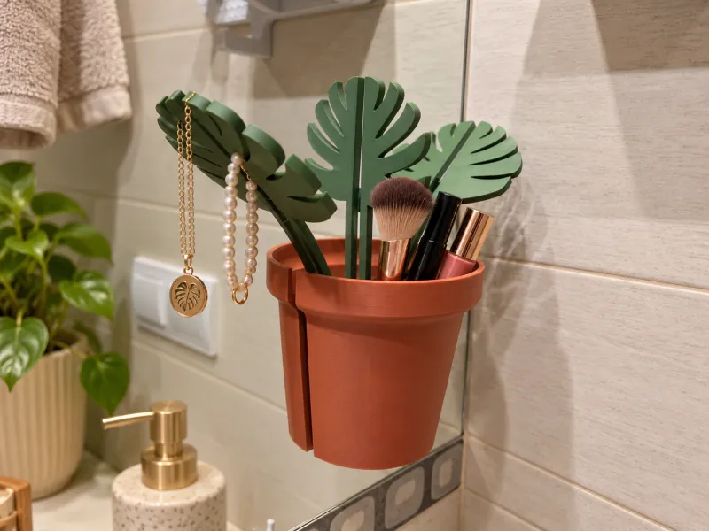 Organizador de Espelho Monstera – Suporte para Joias e Maquiagem