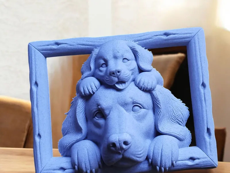 Dog & Puppy Bond – Framed Family Sculpture