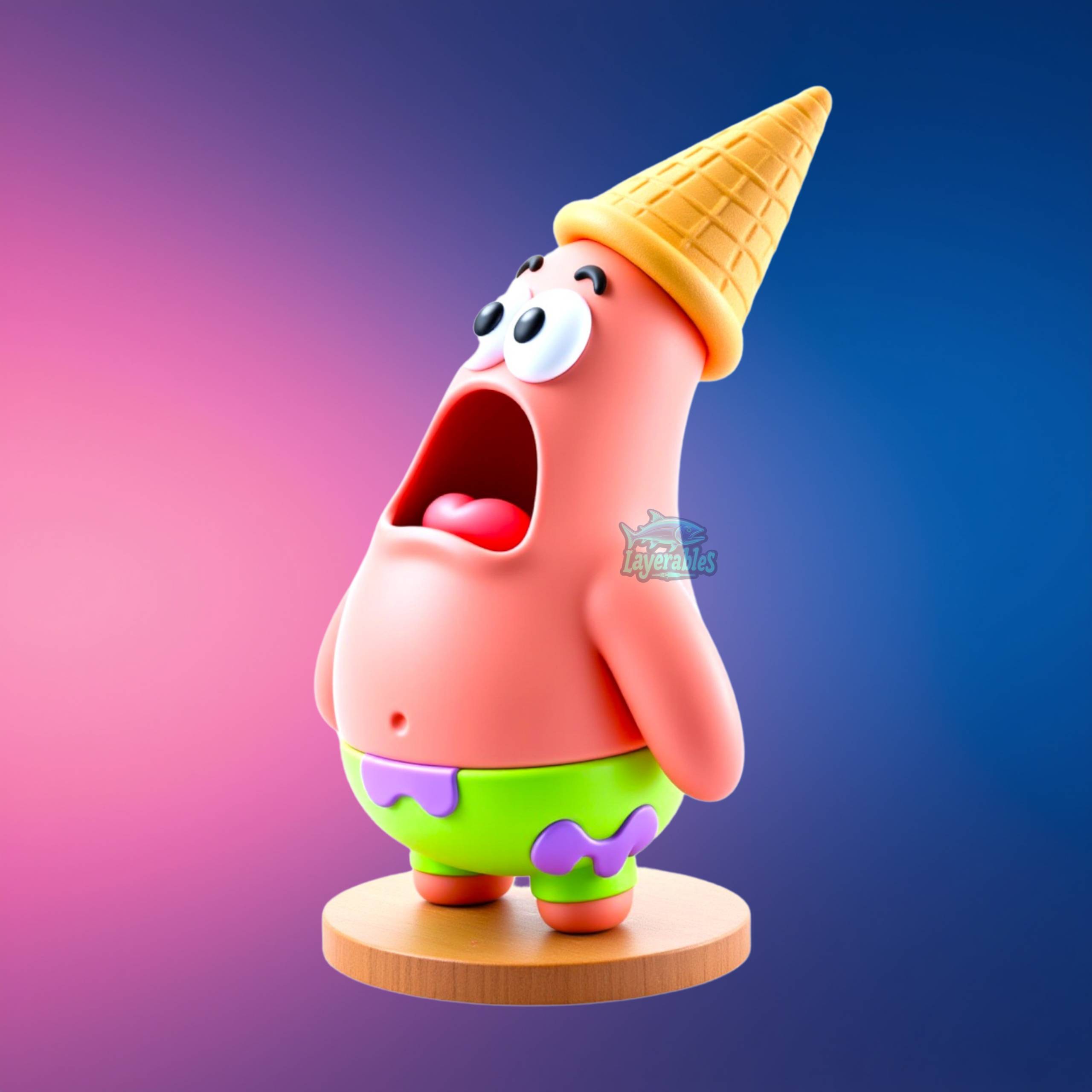 Chibi Patrick STL – Ice Cream Hat Funny Pose