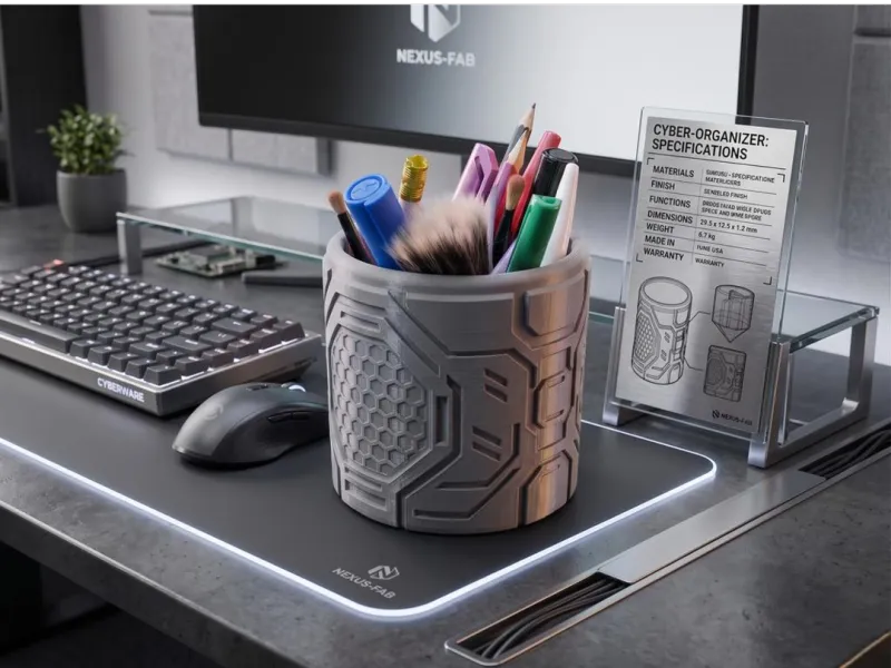 Suporte de Caneta Hex-Tech Sci-Fi – Organizador de Mesa