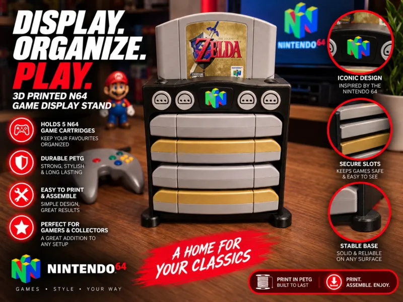 Support d'affichage de cartouches de jeu en forme de Nintendo 64 N64