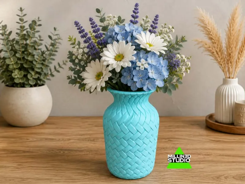 Vase à fleurs élégant en osier tressé