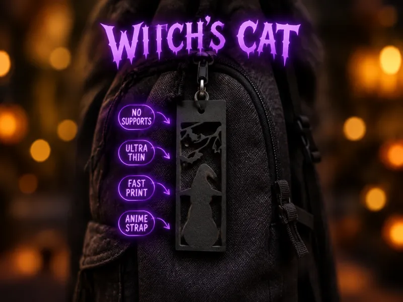 Gothic Anime Witch's Cat Bag Strap / Itabag Keychain