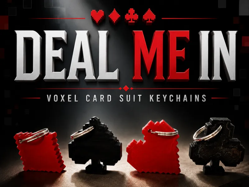 Deal Me In — Voxel-Kartensymbol-Schlüsselanhänger ♠♥♦♣