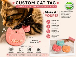 S3D Customisable Cat ID Tag – 3D Printable Pet Name Tag