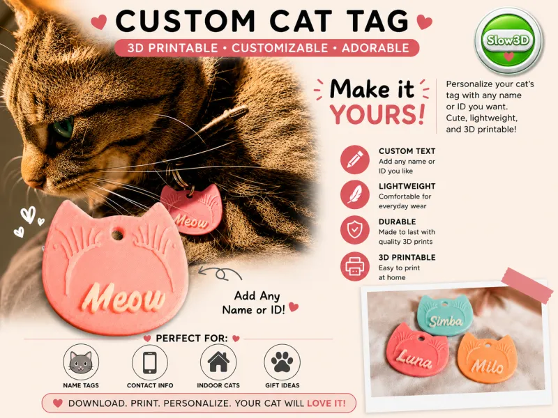 S3D Aanpasbaar Katten-ID-Label – 3D-Printbaar Huisdier Naamplaatje