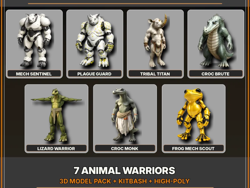 Animal Warrior Pack – Sci-Fi Fantasy High-Poly Kitbash 3D