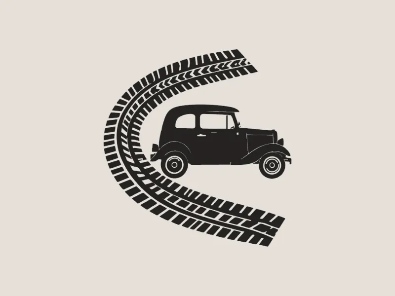 Vintage Car & Tire Tracks Wall Art