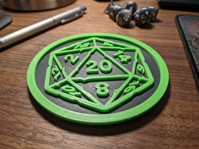 D20 Battered Dice Rolled 20 D&D dungeons and dragons Coaster