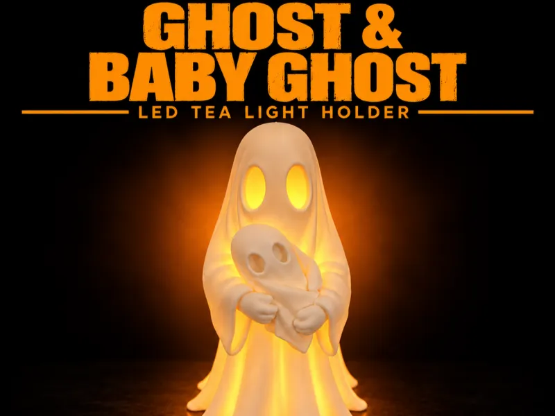 Ghost & Baby Ghost – LED Tea Light Holder 👻