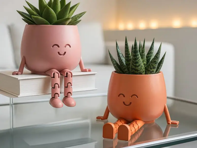 Flexible Legs Happy Face Planter, Articulated Smiley Pot