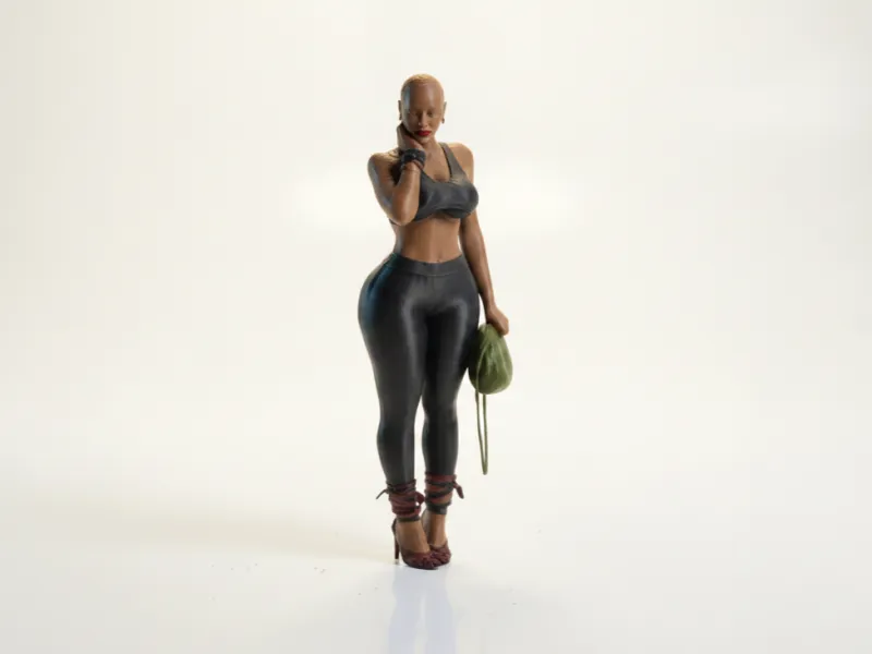 Mädchenfigur mit langen Zöpfen Weibliche Statue 3D-druckbar