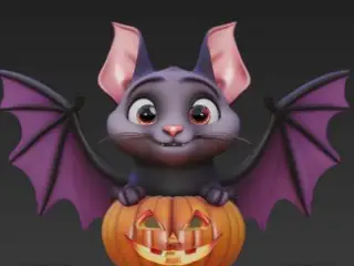 Cute bat on pumpkin