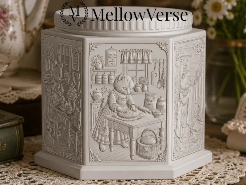 Barattolo Gatto Cottage Accogliente – Bassorilievo Cottagecore - MellowVerse