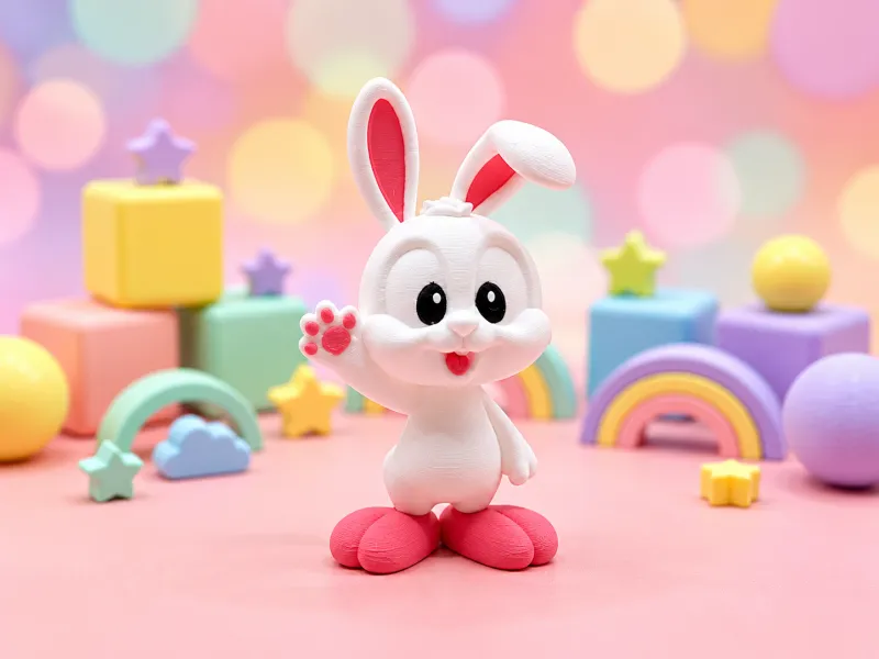 Cute Waving Bunny | Pink Paw Rabbit Figurine