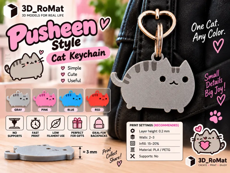 🐱 Pusheen-Style Cat Keychain