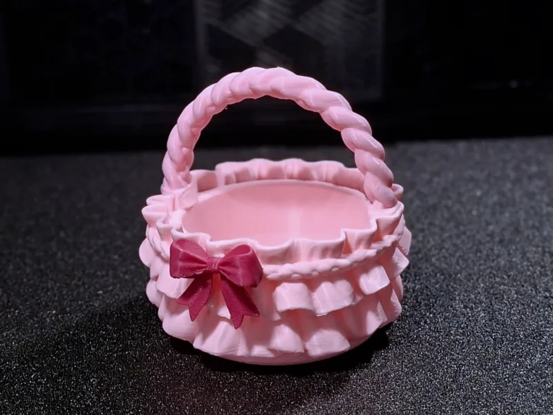 Cesta de Volantes con Cinta | Cesta Decorativa de Almacenamiento con Asa de Lazo