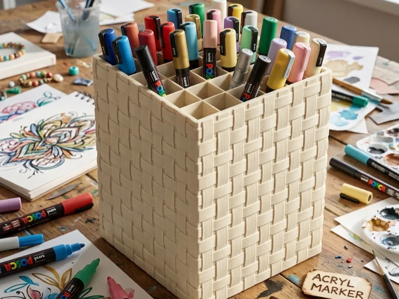Woven Texture Acrylic Marker Holder & Organizer /Grid Insert