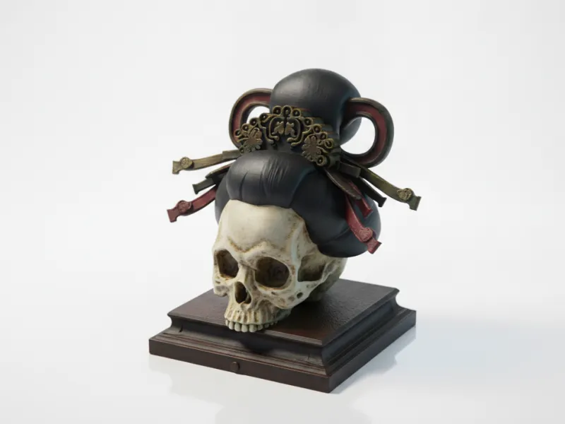 Geisha-Schädel-Skulptur Japanische Kunst 3D-druckbar