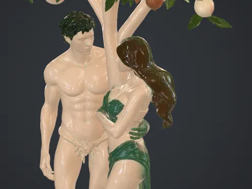 Adam und eva er umarmt sie