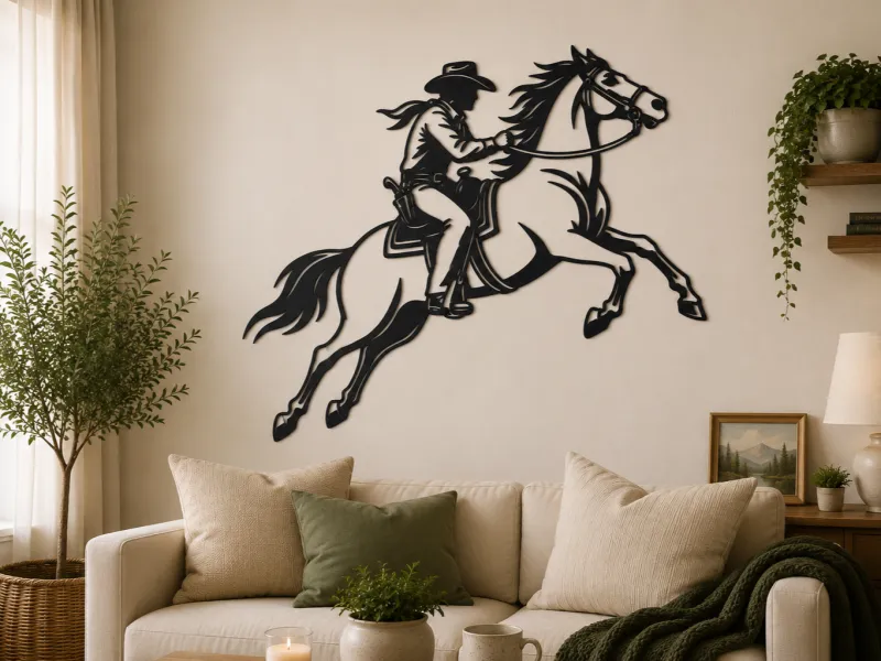 Cowboy Riding Horse 2D Wall Art