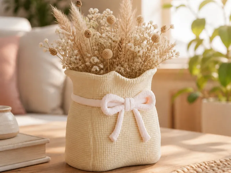 Jute Fabric Bag Vase - Cozy Natural Decor