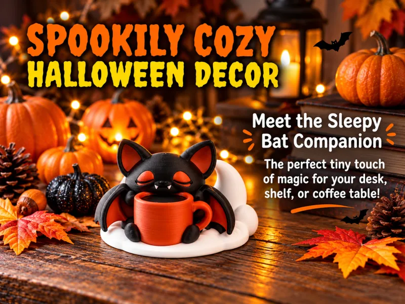 Sleepy Bat Coffee Companion – Halloween Desk Decor