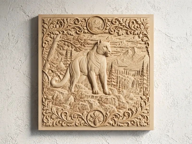 Arte de Parede em Baixo-Relevo de Puma da Vida Selvagem de Caça Grossa Norte-Americana