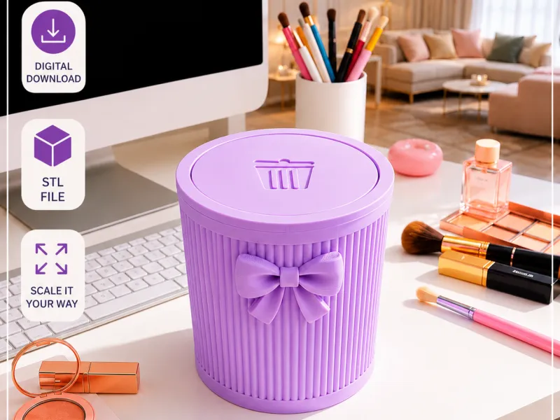 desktop trash can stl, mini vanity bin with lid