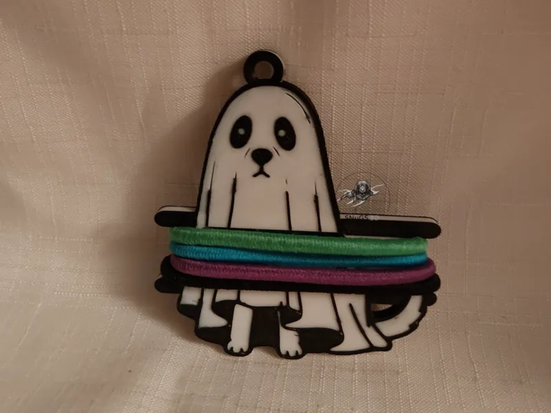 Ghost Puppy Ponytail Hair Tie Bag Tag Keychain