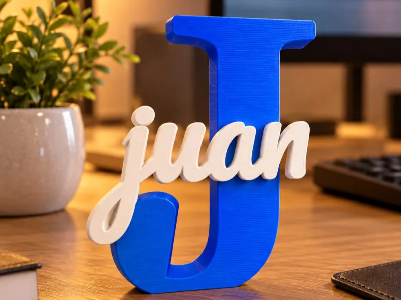 후안 – 3D 이름 장식 J 글자 | 파란색과 흰색