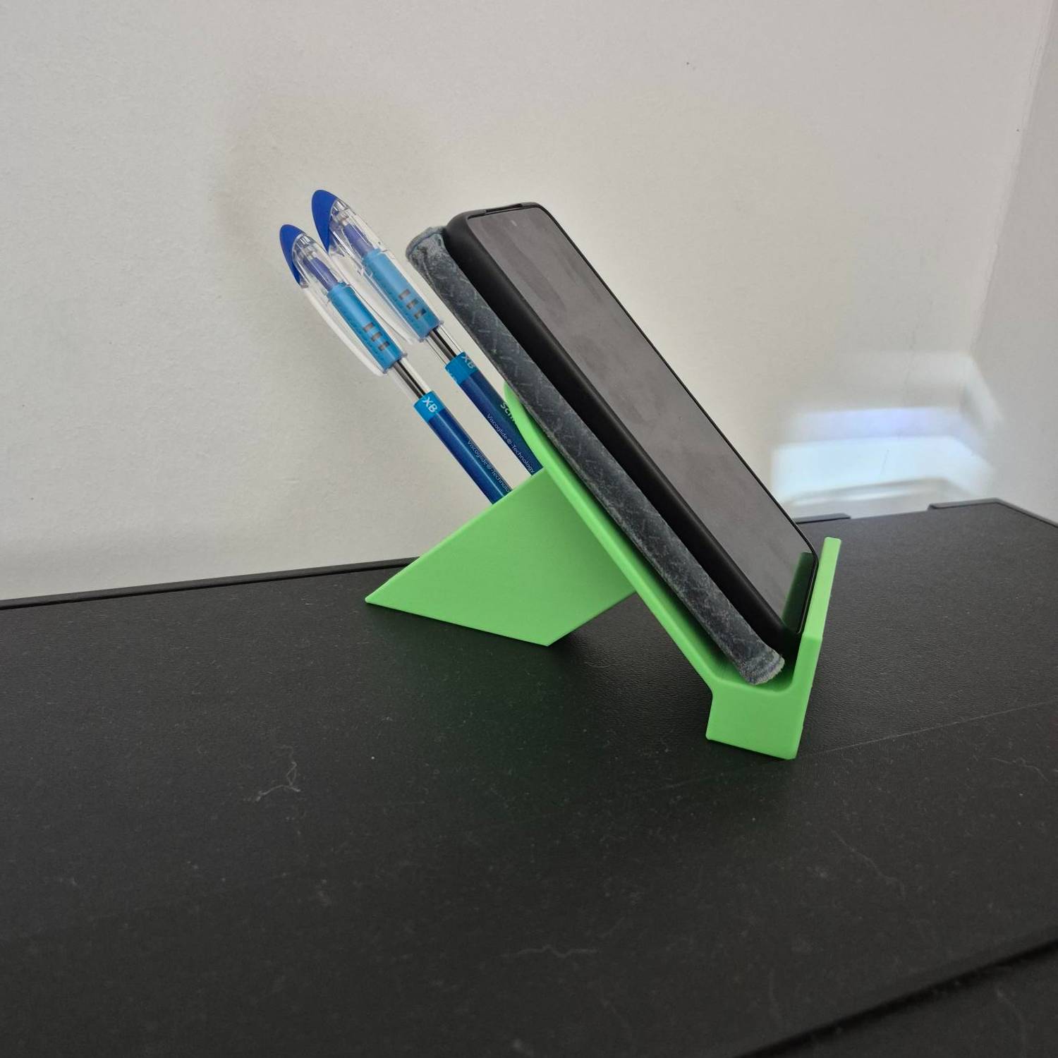 Phone holder with pen tray