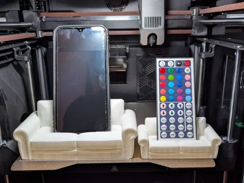 Couch Phone Holder with small version for remotes, spprtfree
