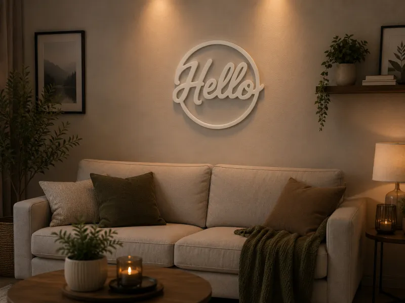 Placa de Parede Hello - Decoração Doméstica Minimalista e Moderna