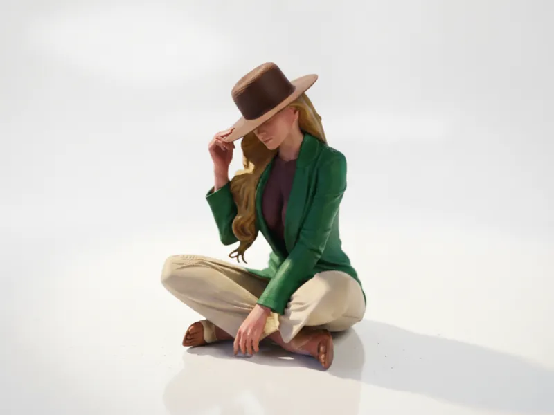 Sat Lady With Hat Figurine Female Figure 3D Printable