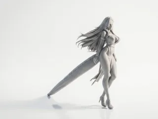 Croc Tail Lady Figurine Female Character 3D Printable